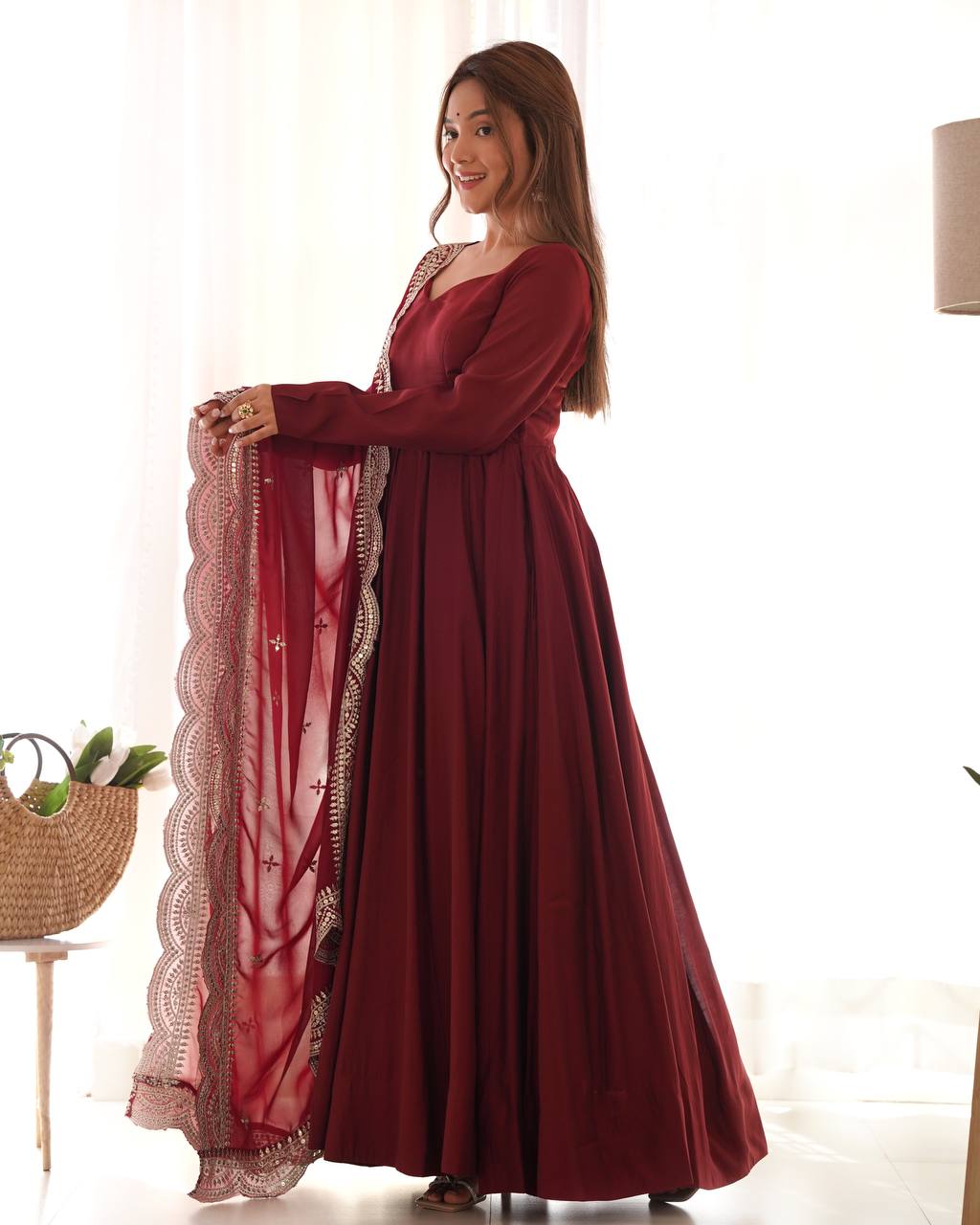 Premium Romansilk Chanderi Anarkali Gown Set