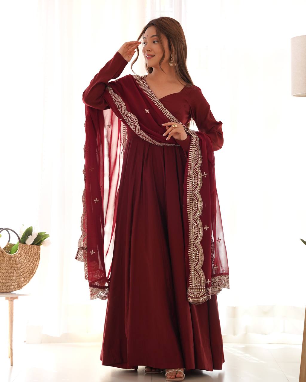 Premium Romansilk Chanderi Anarkali Gown Set