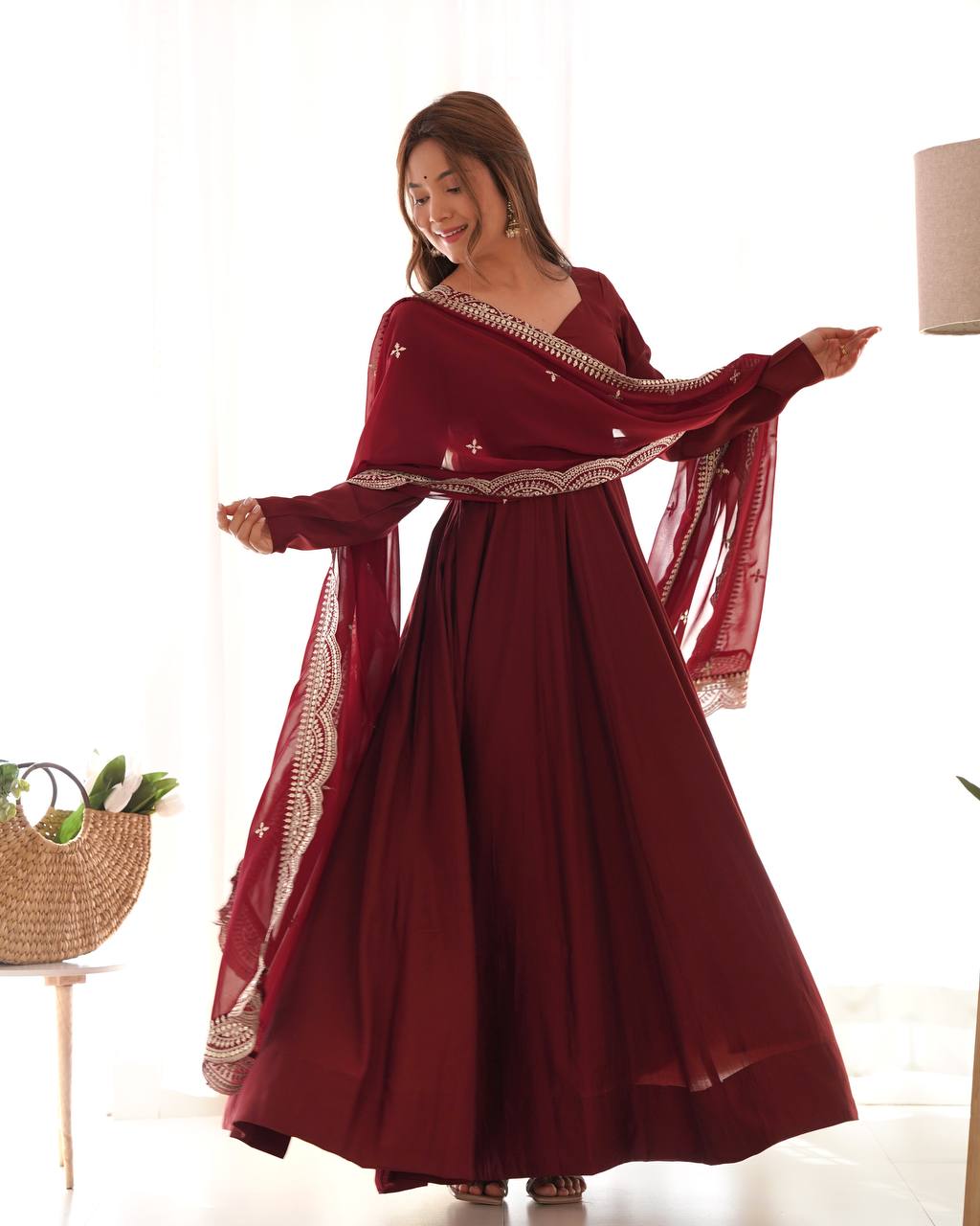 Premium Romansilk Chanderi Anarkali Gown Set