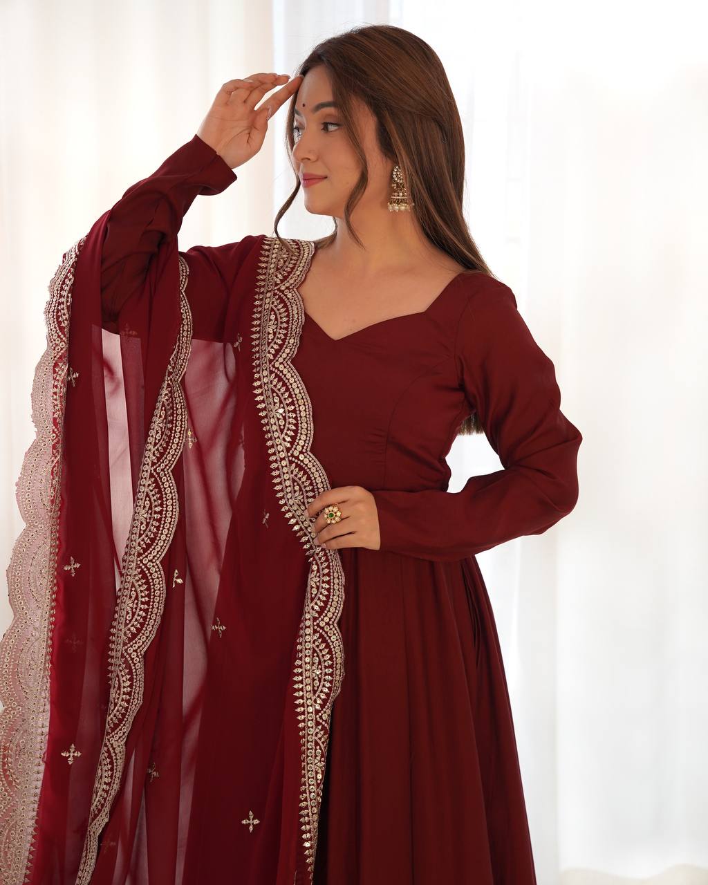 Premium Romansilk Chanderi Anarkali Gown Set