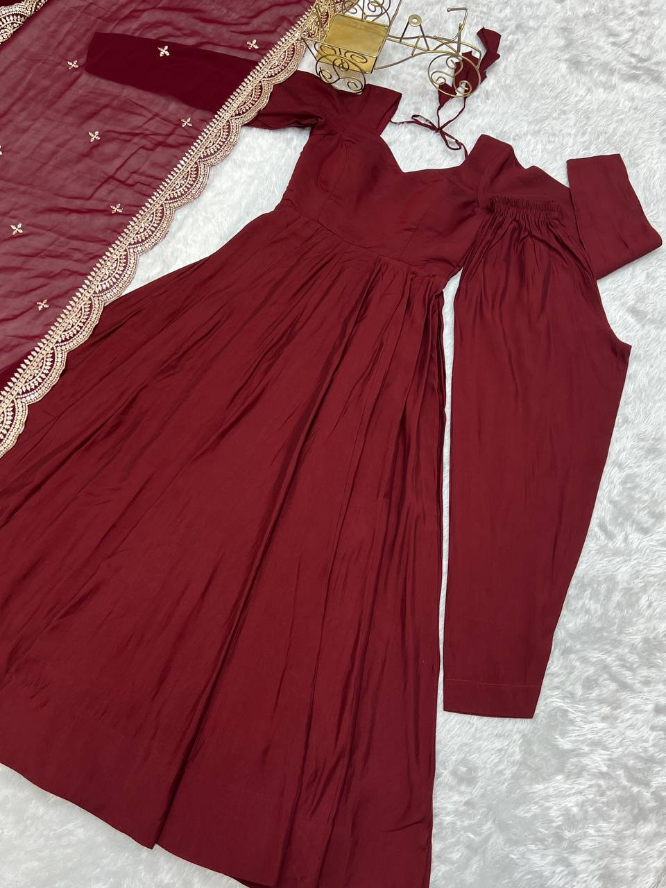 Premium Romansilk Chanderi Anarkali Gown Set