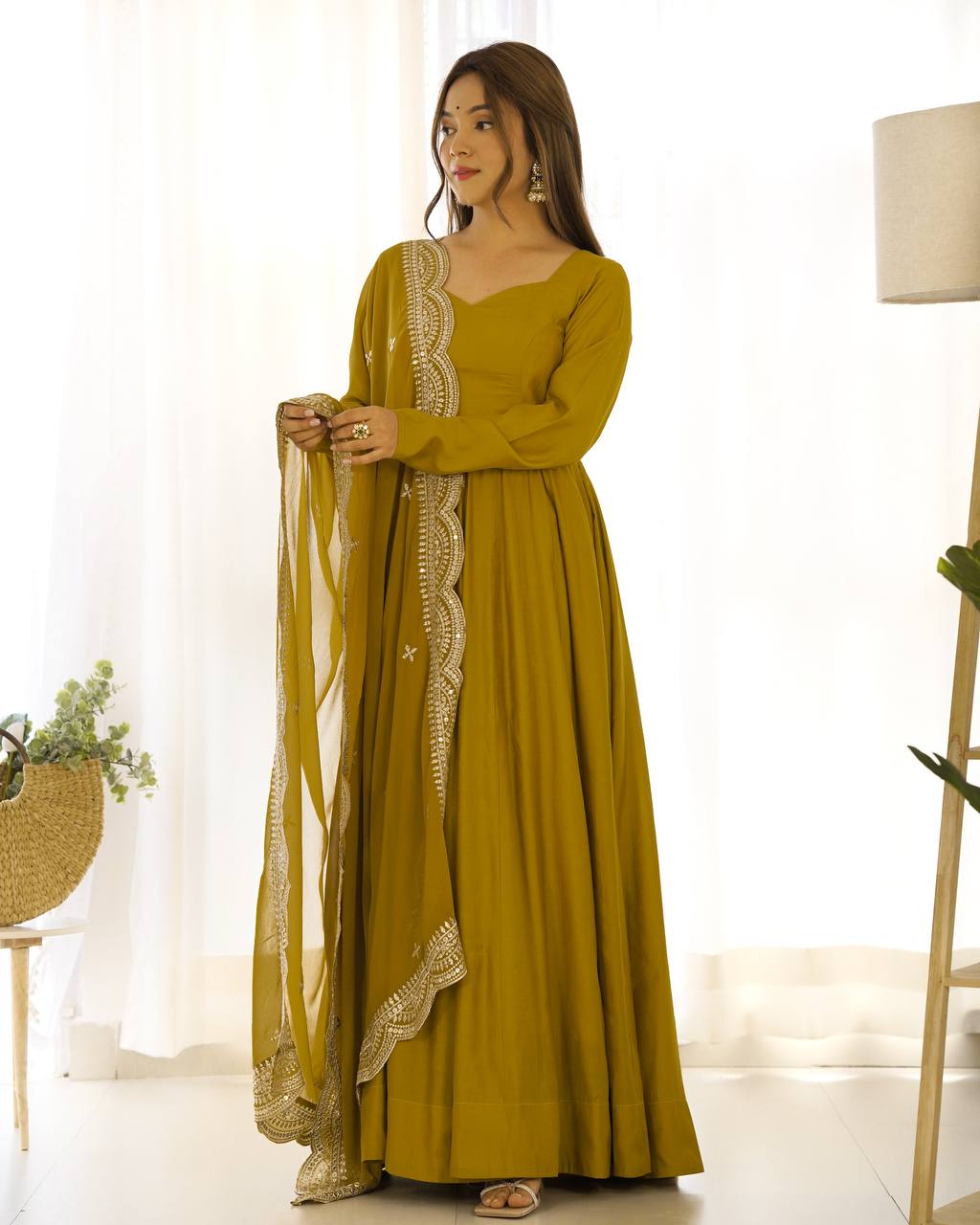 Premium Romansilk Chanderi Anarkali Gown Set