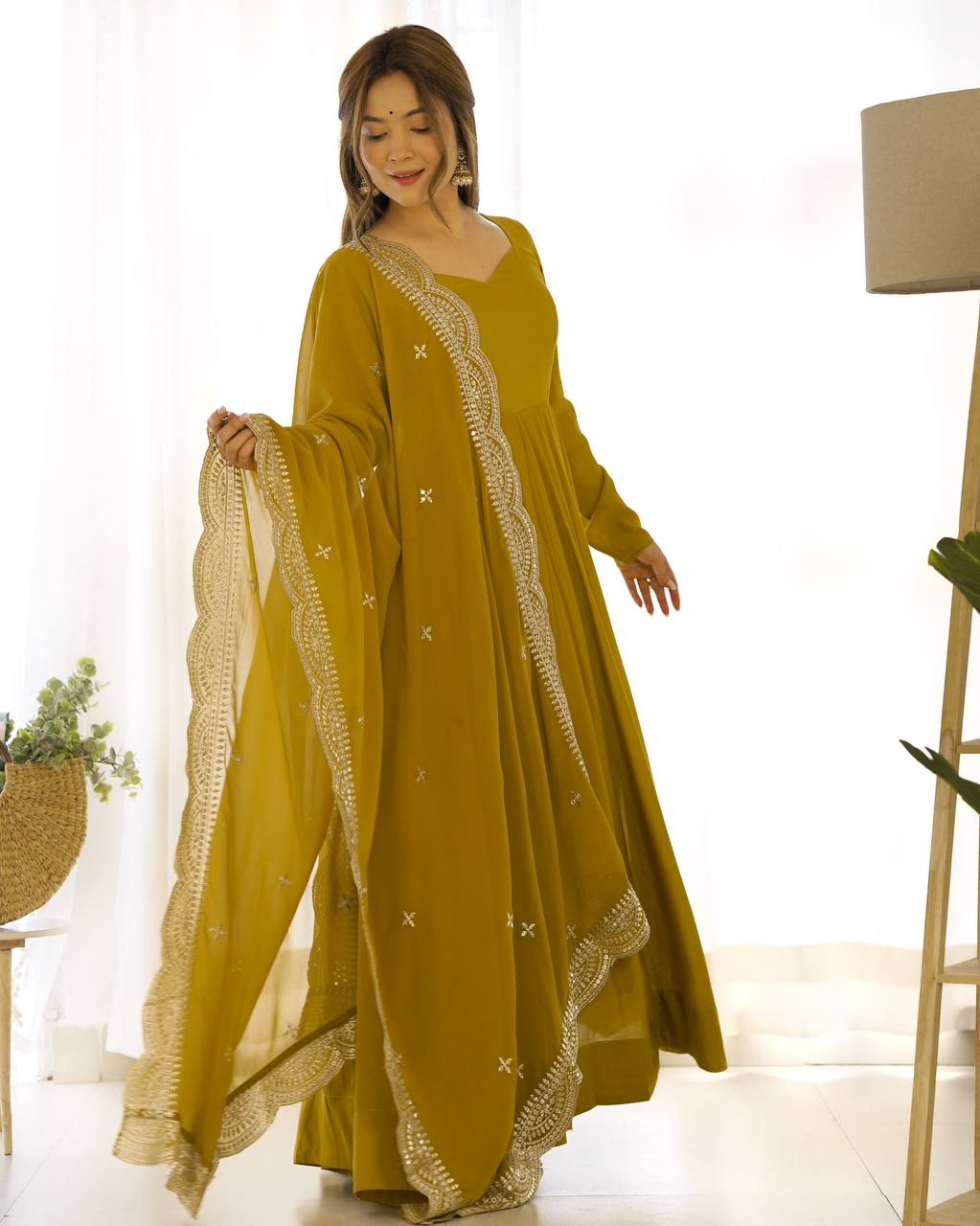 Premium Romansilk Chanderi Anarkali Gown Set