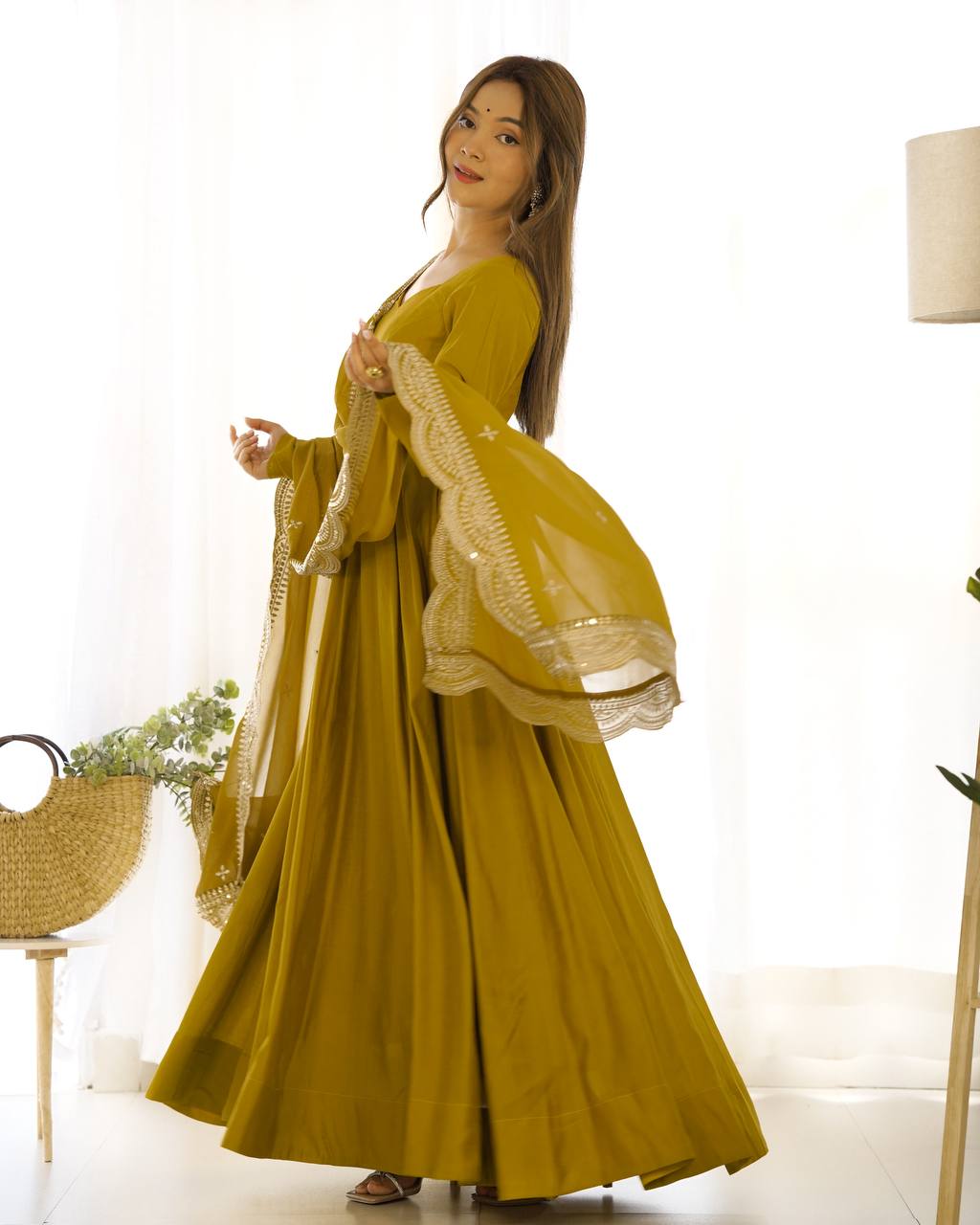 Premium Romansilk Chanderi Anarkali Gown Set