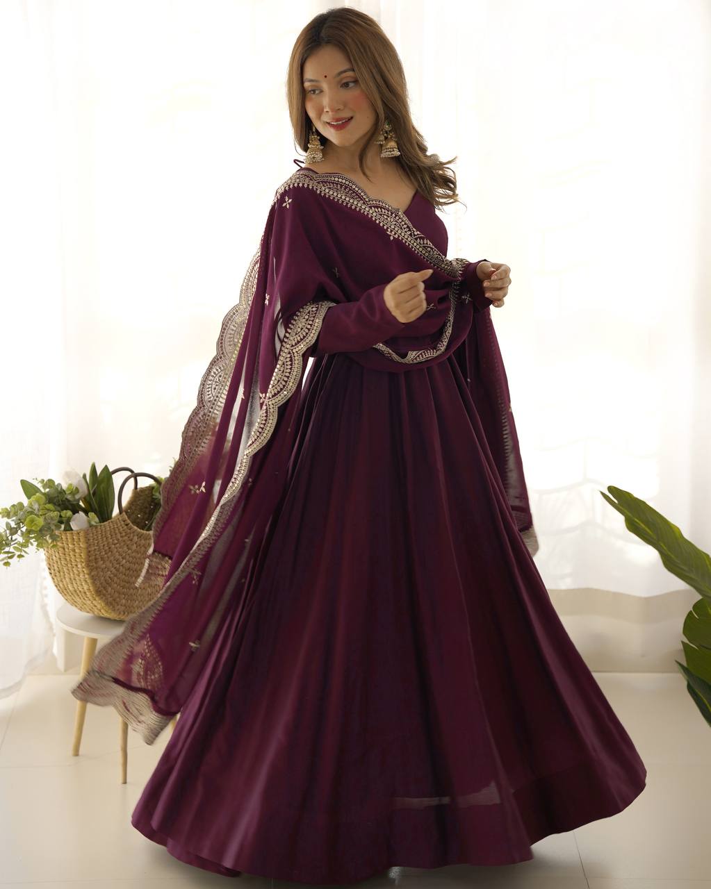Premium Romansilk Chanderi Anarkali Gown Set