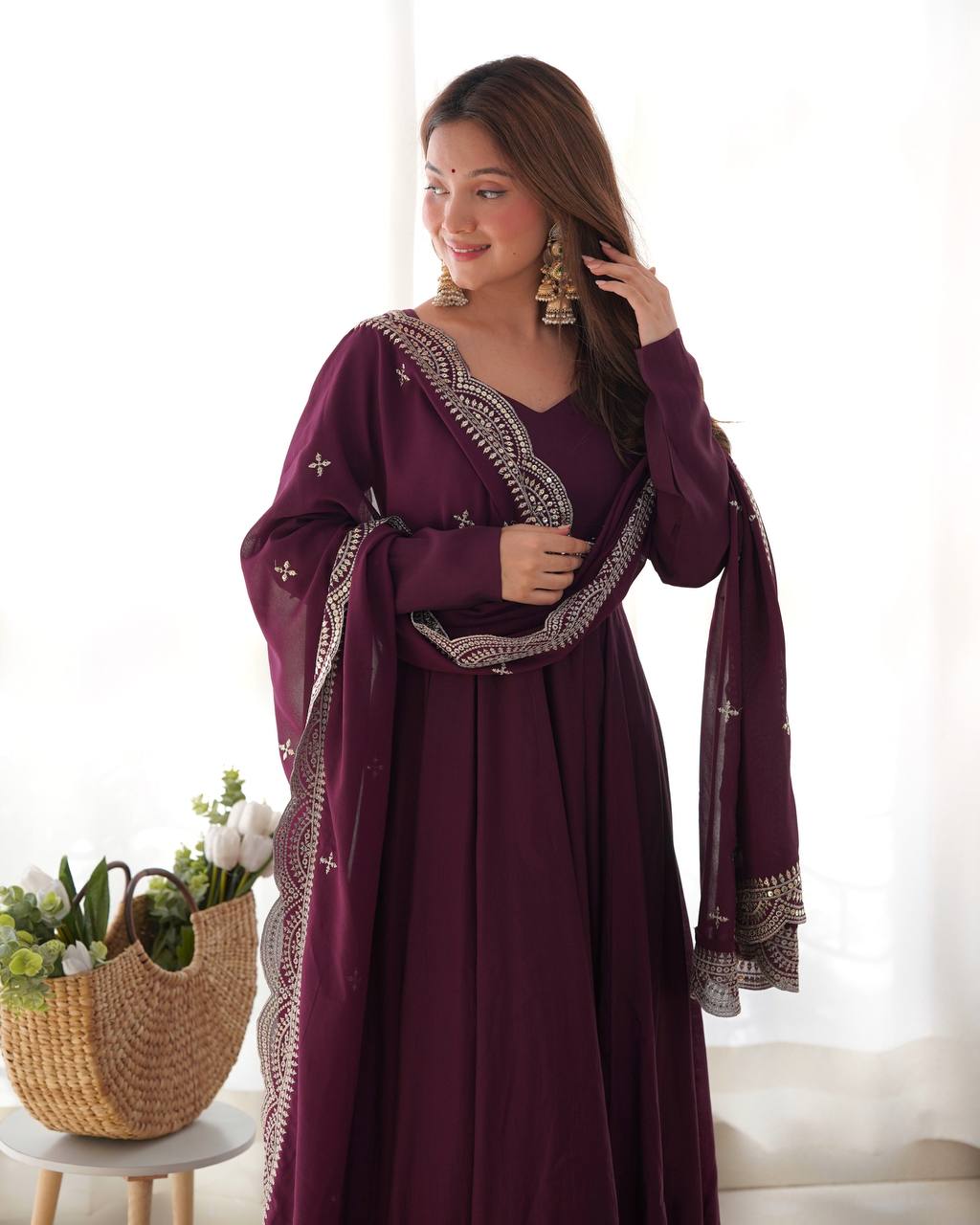 Premium Romansilk Chanderi Anarkali Gown Set