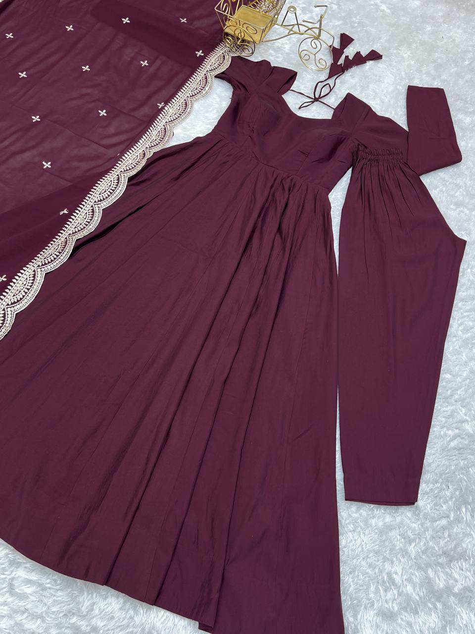 Premium Romansilk Chanderi Anarkali Gown Set