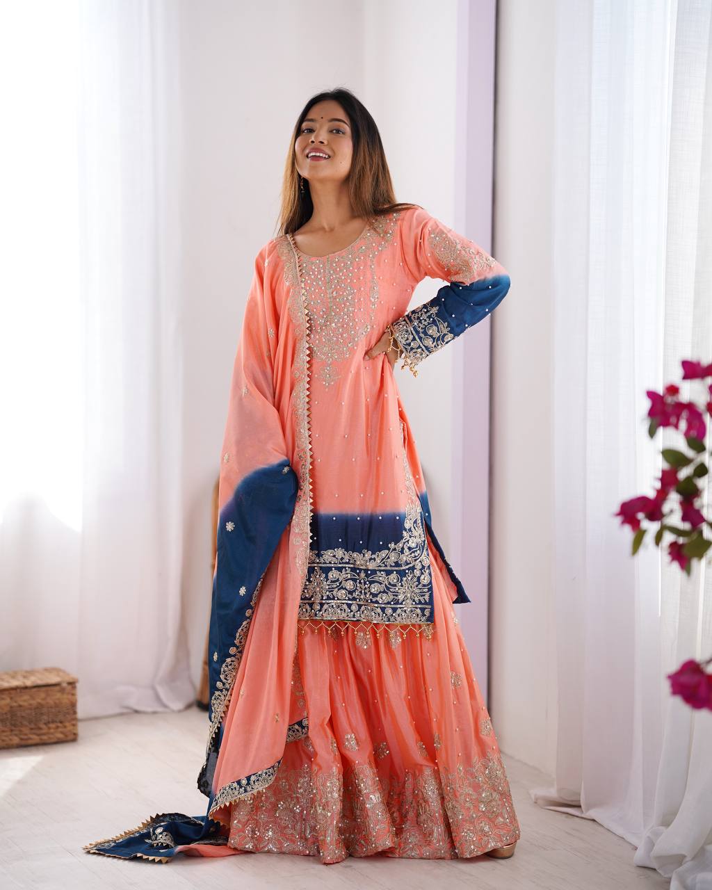 Elegant Heavy Chinon Designer Suit with Sharara & Dupatta