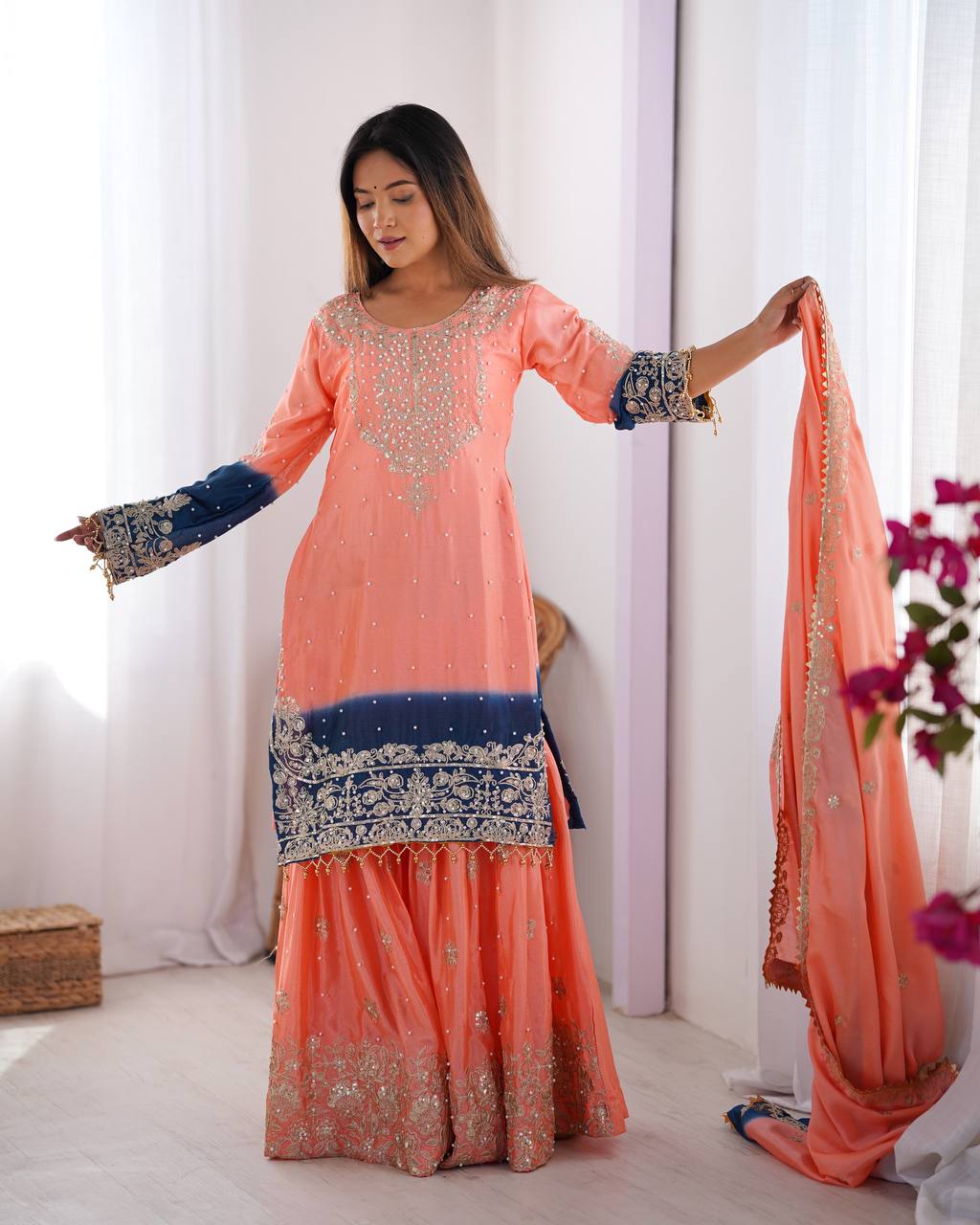 Elegant Heavy Chinon Designer Suit with Sharara & Dupatta