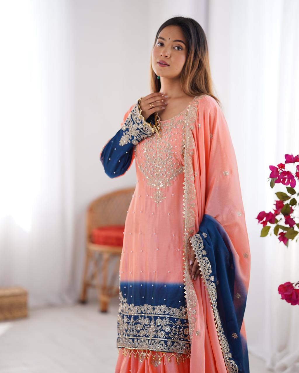 Elegant Heavy Chinon Designer Suit with Sharara & Dupatta