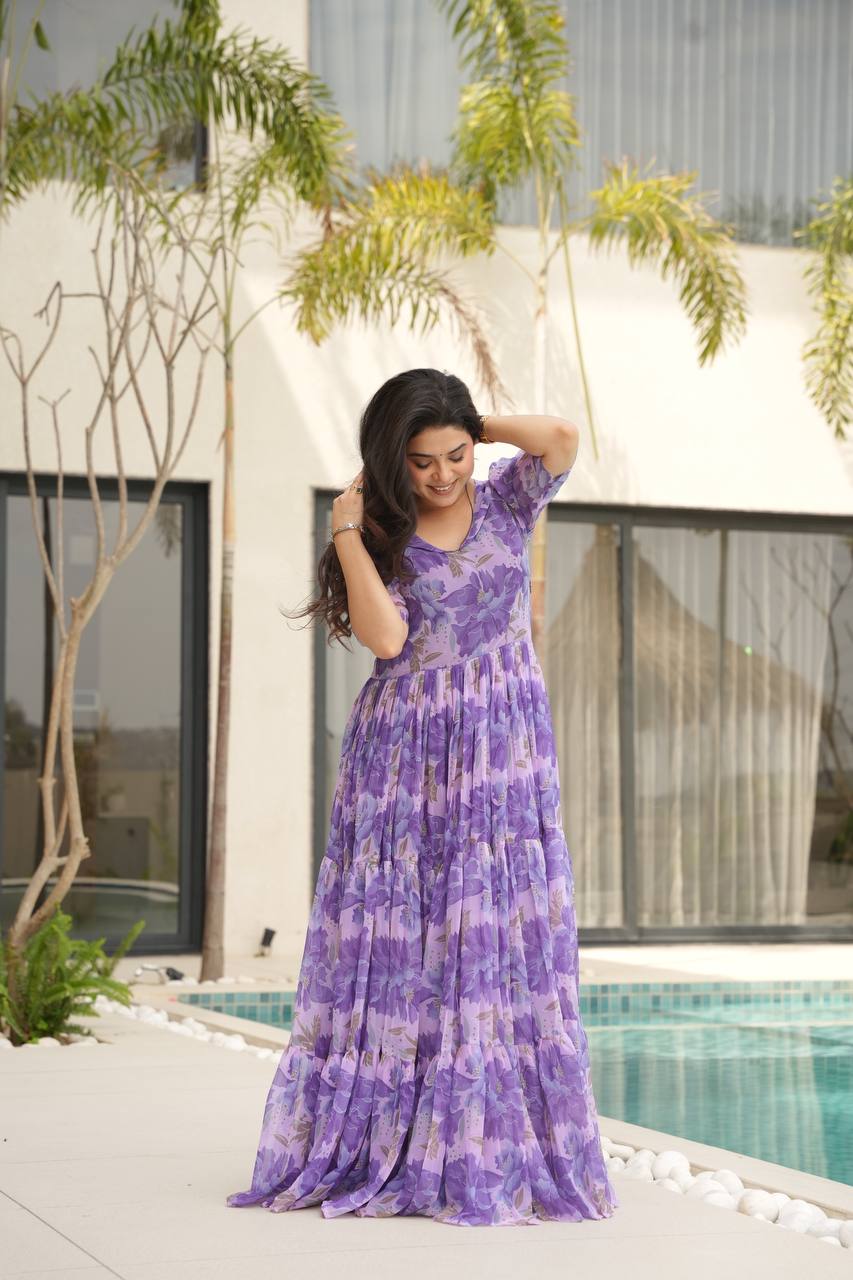 Premium Readymade Flair Gown – Faux Georgette | 12 Mtr Flair | Sizes M to XXL