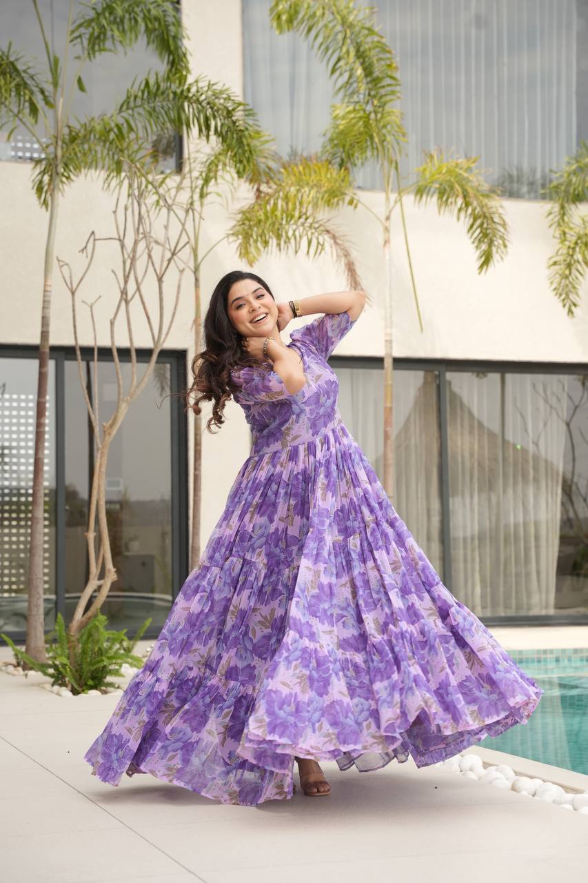 Premium Readymade Flair Gown – Faux Georgette | 12 Mtr Flair | Sizes M to XXL