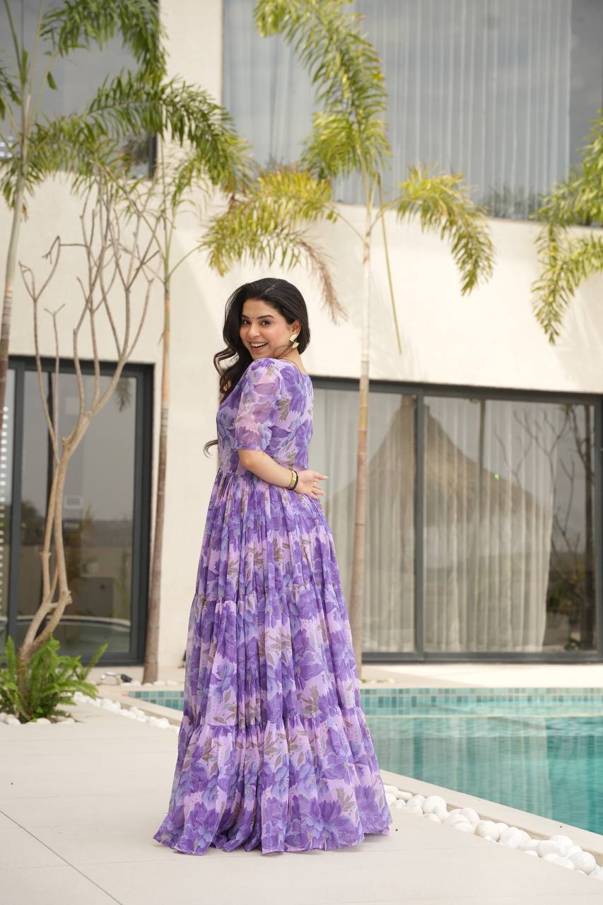 Premium Readymade Flair Gown – Faux Georgette | 12 Mtr Flair | Sizes M to XXL