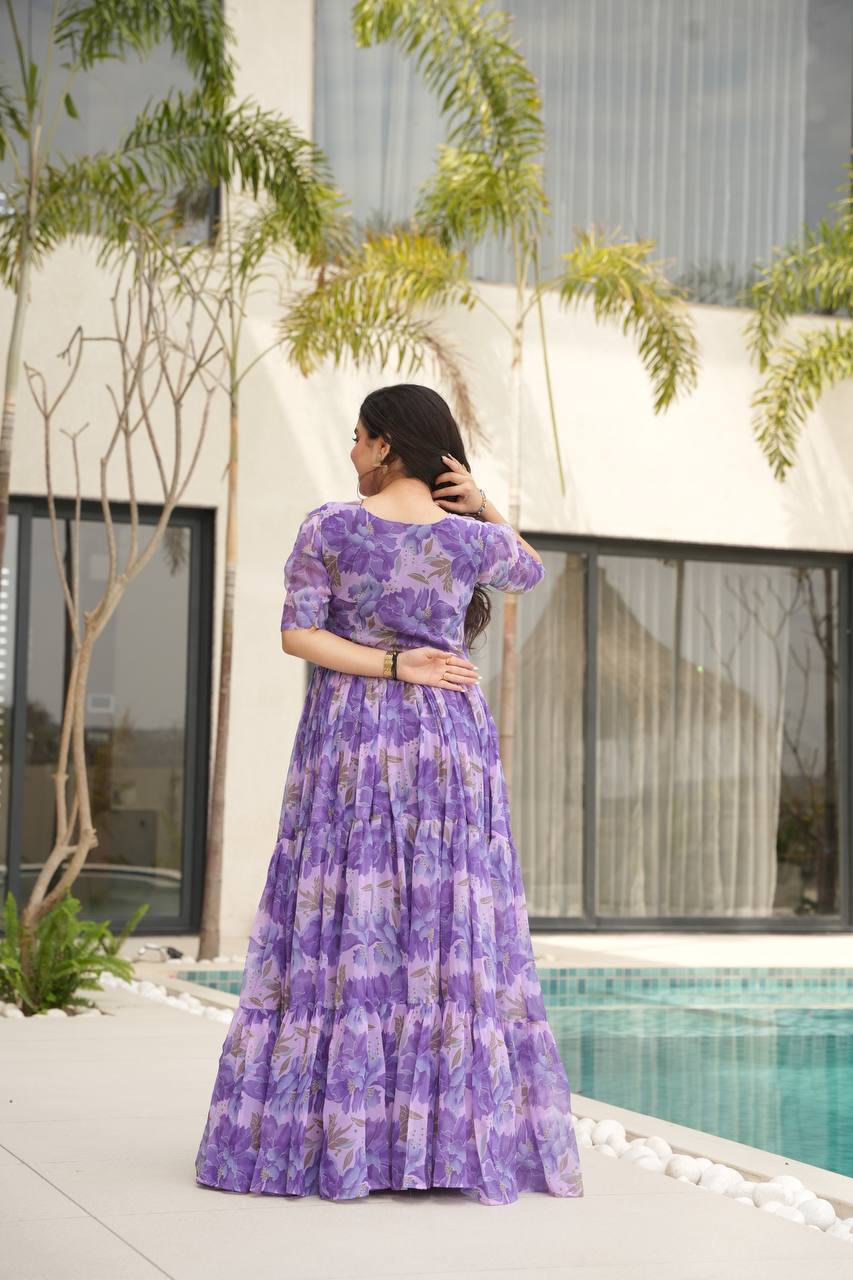 Premium Readymade Flair Gown – Faux Georgette | 12 Mtr Flair | Sizes M to XXL
