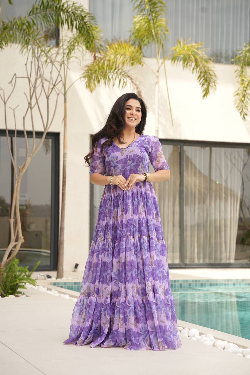 Premium Readymade Flair Gown – Faux Georgette | 12 Mtr Flair | Sizes M to XXL