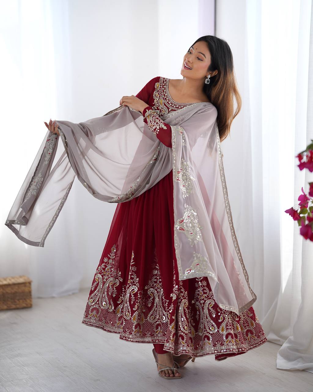 Heavy Designer Party Wear Gown with Dupatta – Multy Thread Embroidery & Sequence Work