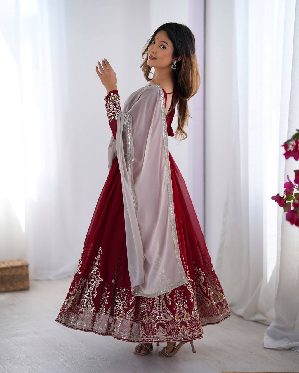 Heavy Designer Party Wear Gown with Dupatta – Multy Thread Embroidery & Sequence Work