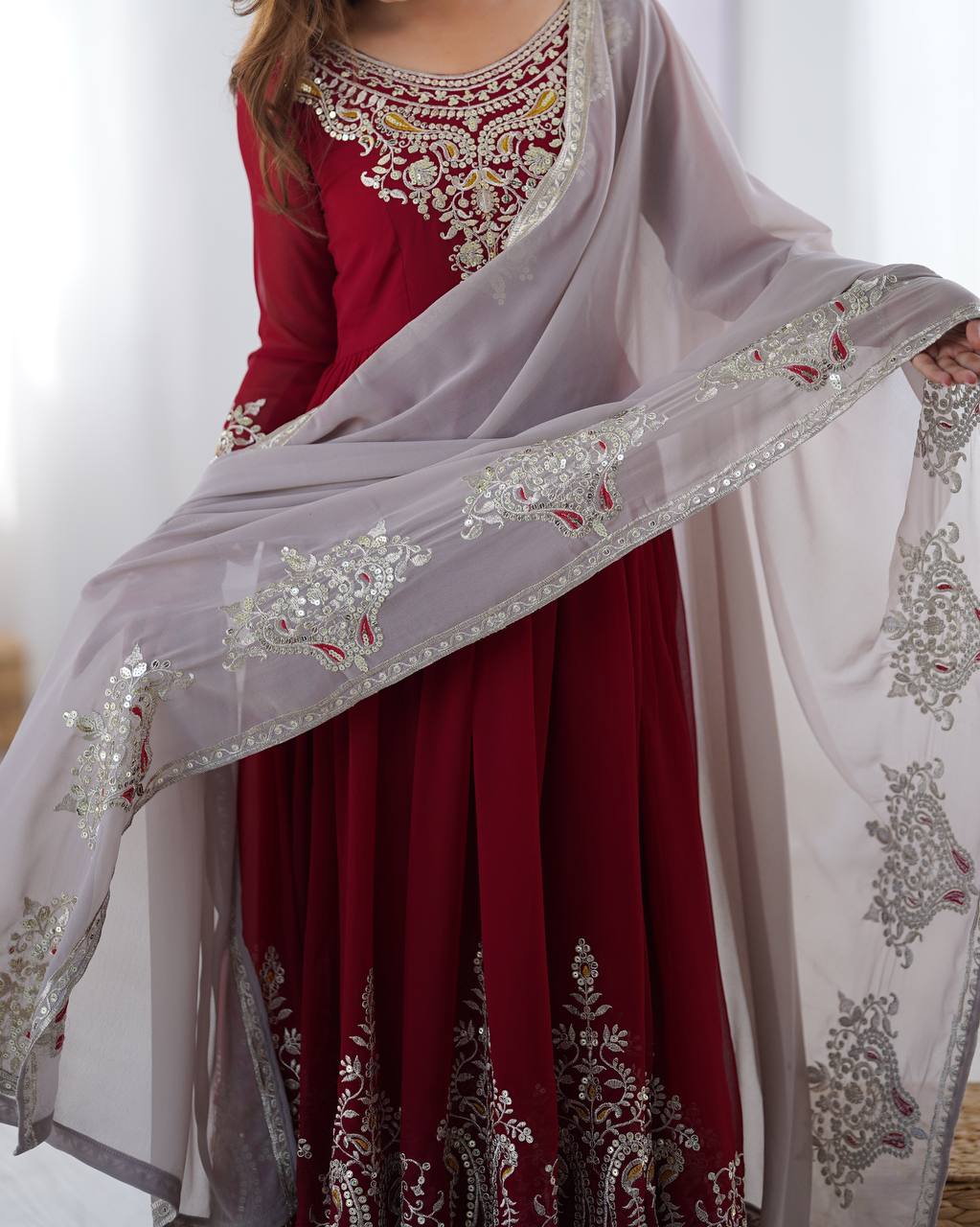 Heavy Designer Party Wear Gown with Dupatta – Multy Thread Embroidery & Sequence Work