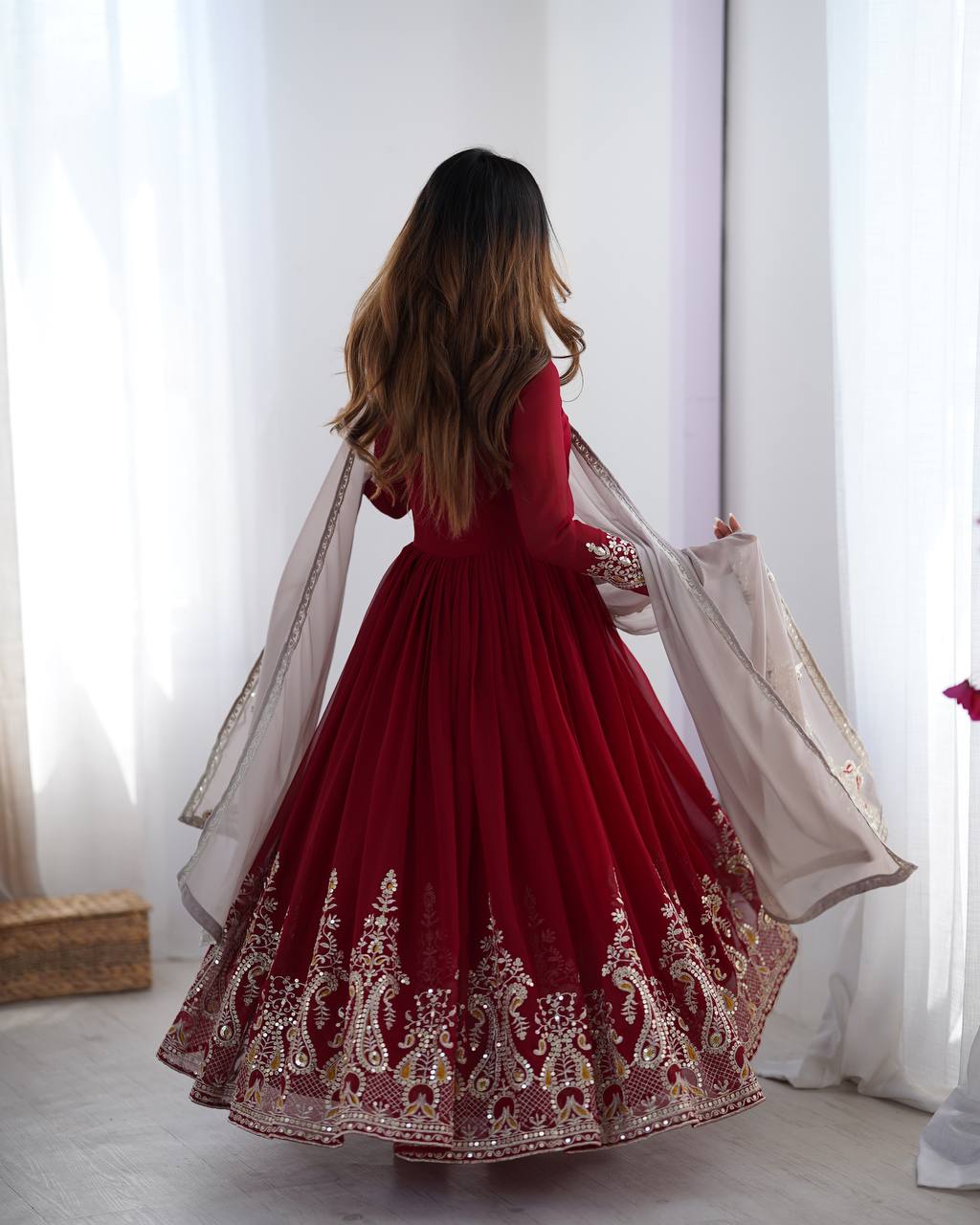 Heavy Designer Party Wear Gown with Dupatta – Multy Thread Embroidery & Sequence Work