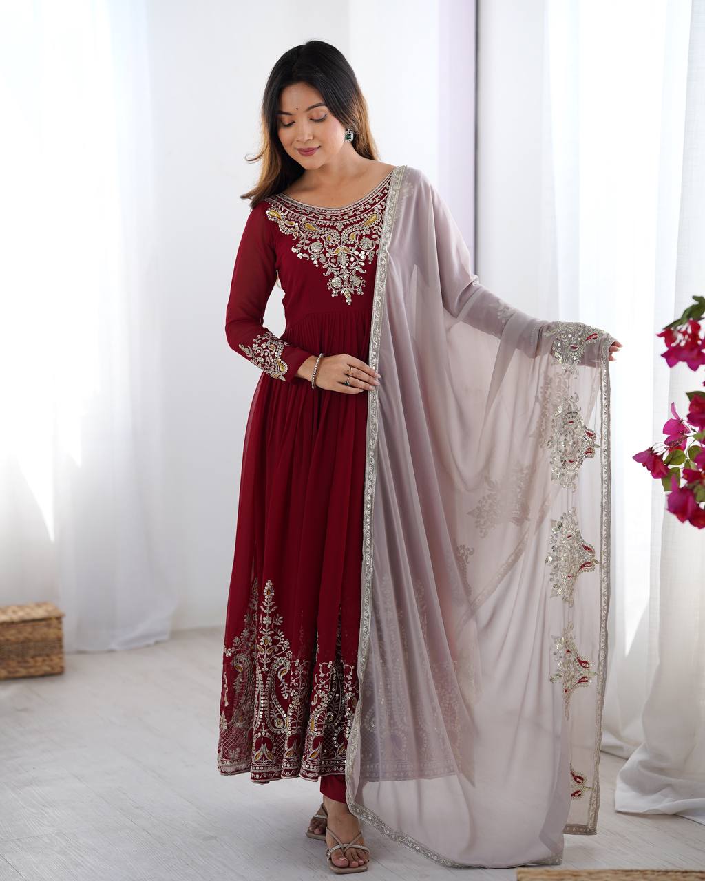 Heavy Designer Party Wear Gown with Dupatta – Multy Thread Embroidery & Sequence Work