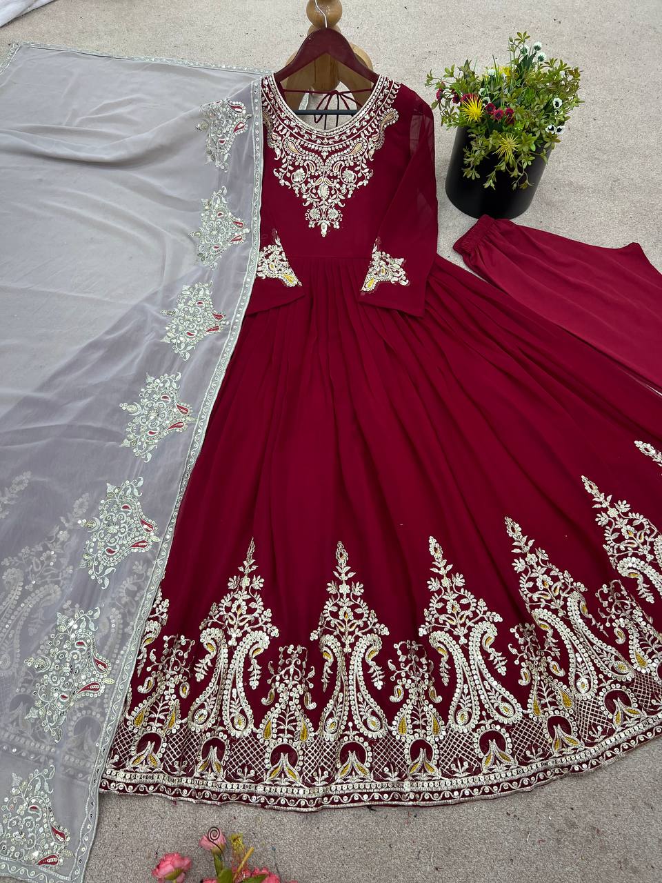 Heavy Designer Party Wear Gown with Dupatta – Multy Thread Embroidery & Sequence Work
