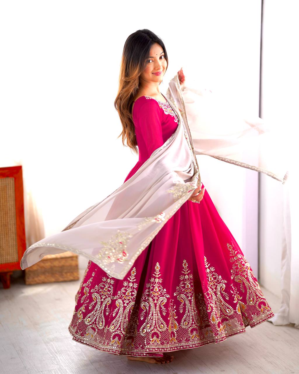 Heavy Designer Party Wear Gown with Dupatta – Multy Thread Embroidery & Sequence Work