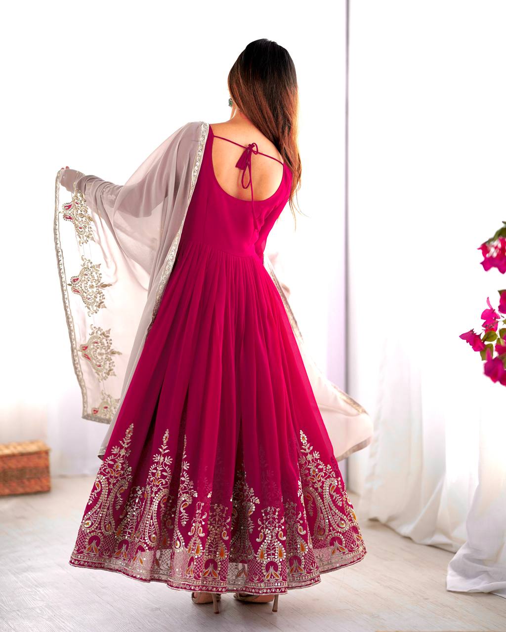 Heavy Designer Party Wear Gown with Dupatta – Multy Thread Embroidery & Sequence Work