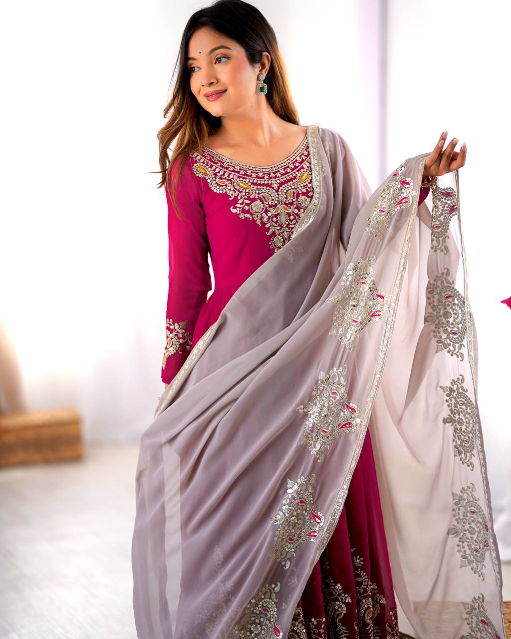 Heavy Designer Party Wear Gown with Dupatta – Multy Thread Embroidery & Sequence Work