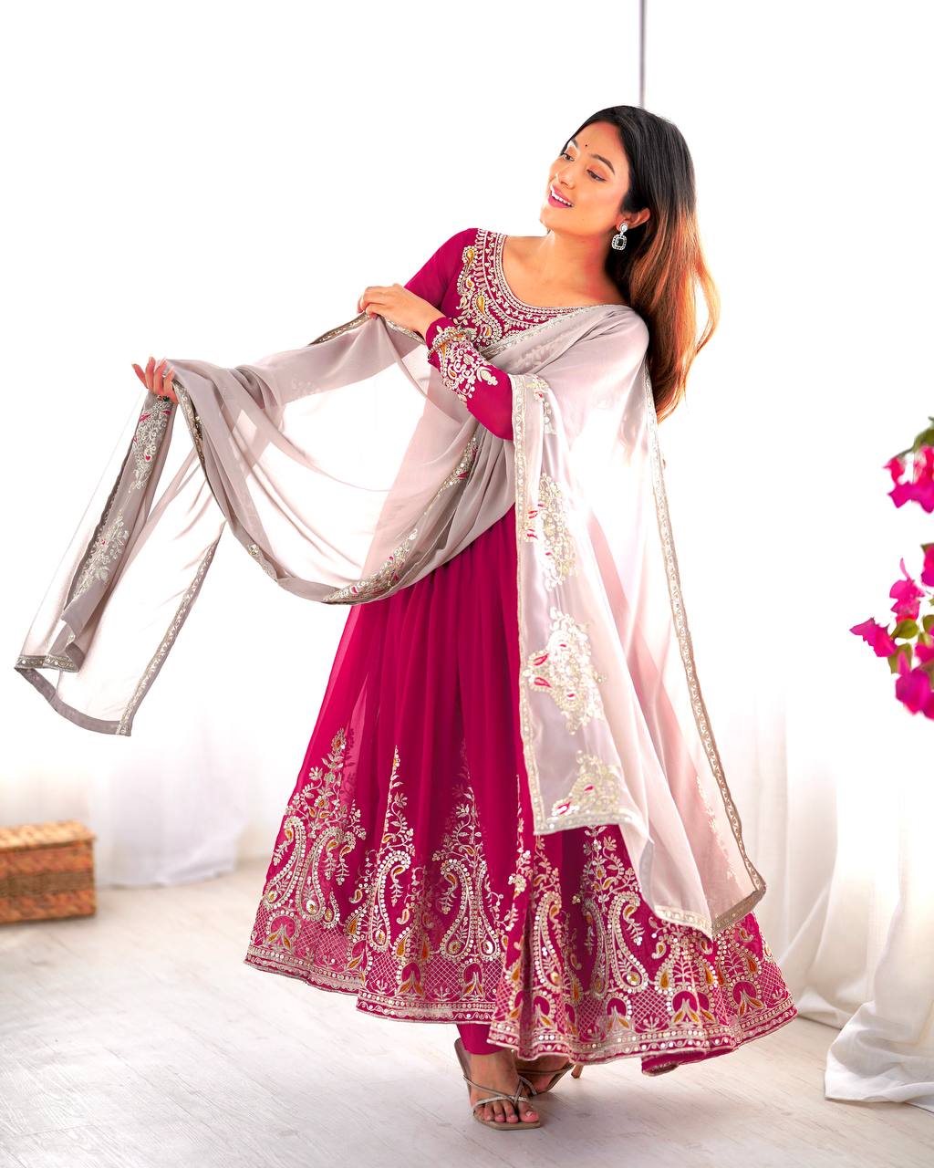 Heavy Designer Party Wear Gown with Dupatta – Multy Thread Embroidery & Sequence Work