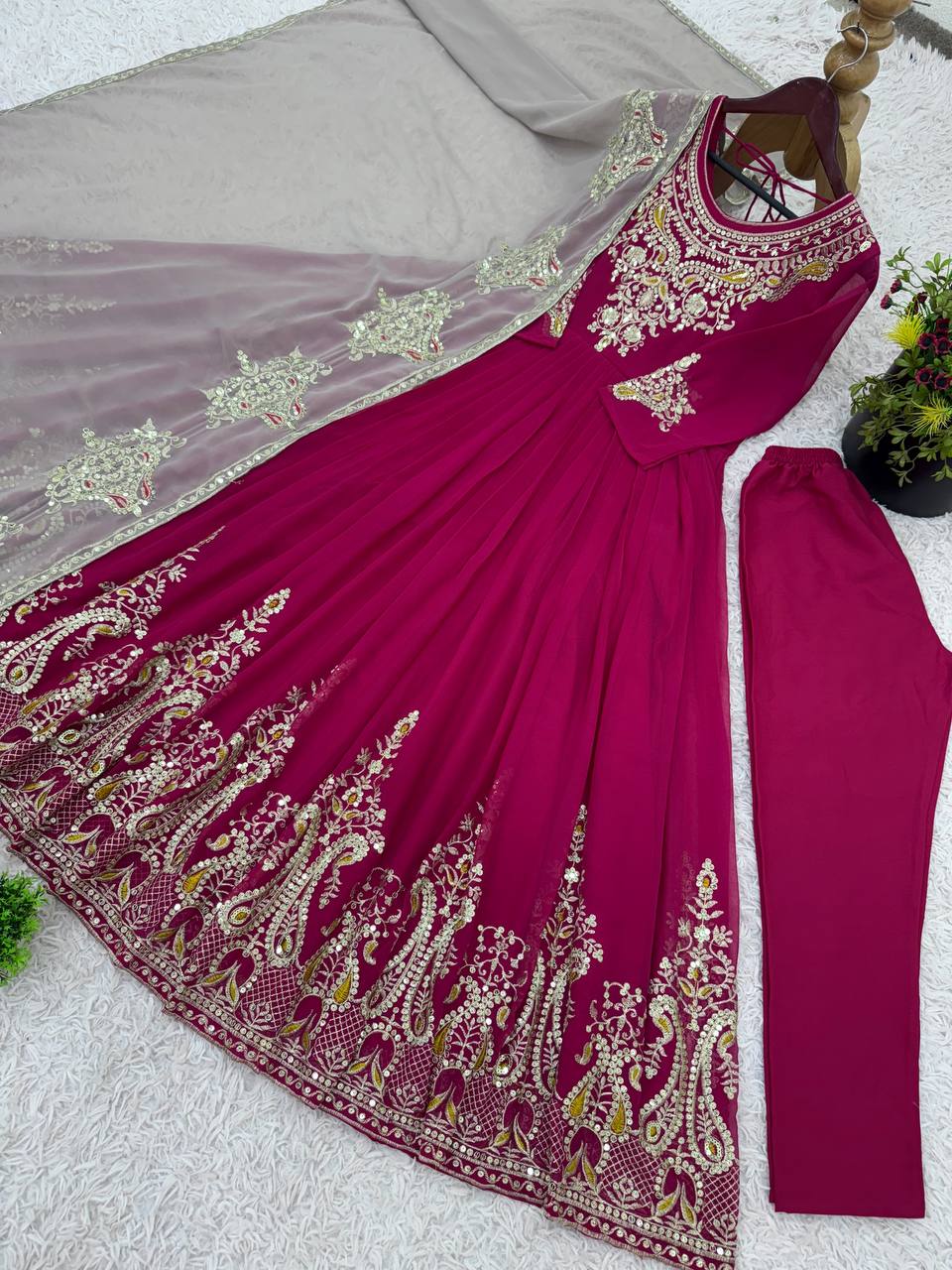 Heavy Designer Party Wear Gown with Dupatta – Multy Thread Embroidery & Sequence Work