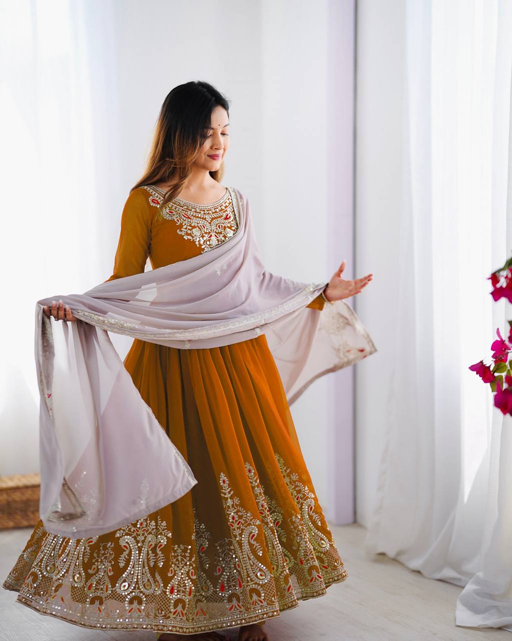 Heavy Designer Party Wear Gown with Dupatta – Multy Thread Embroidery & Sequence Work