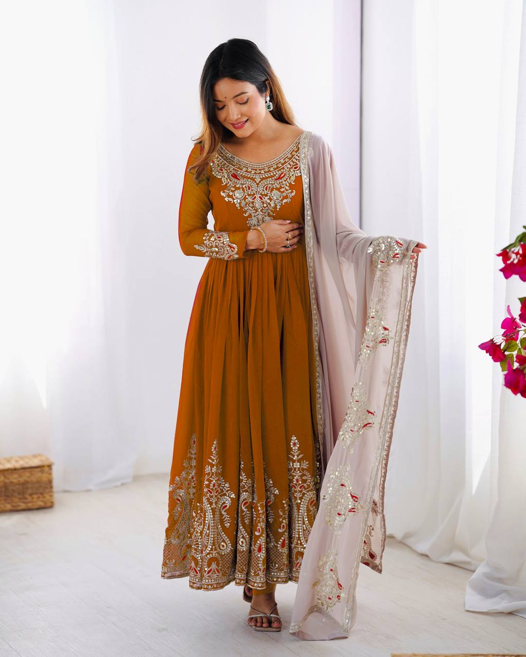 Heavy Designer Party Wear Gown with Dupatta – Multy Thread Embroidery & Sequence Work