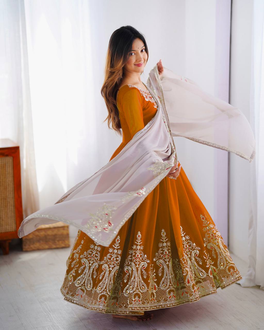 Heavy Designer Party Wear Gown with Dupatta – Multy Thread Embroidery & Sequence Work