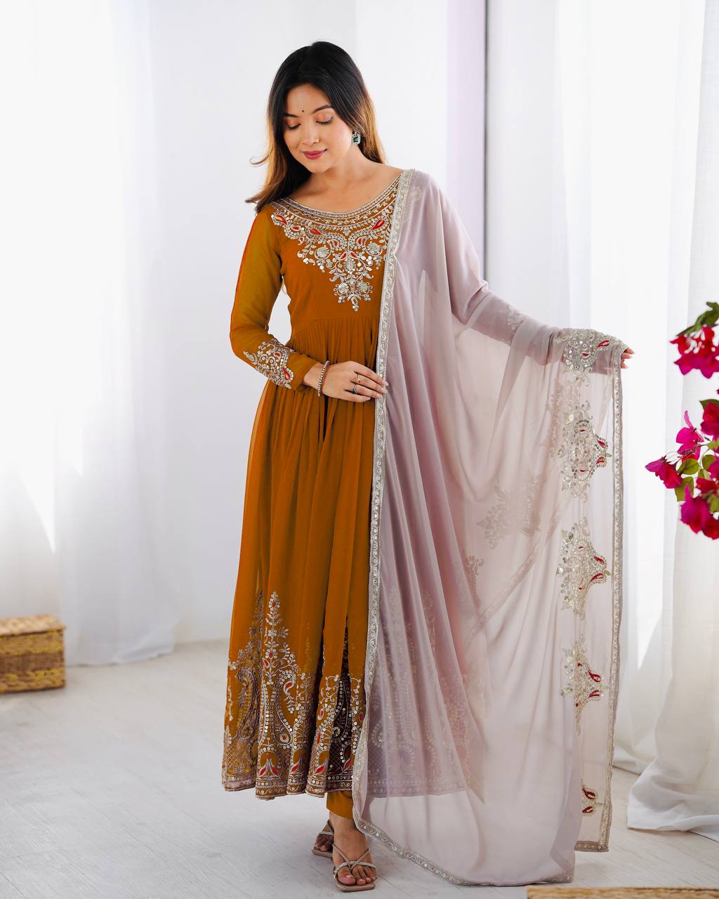 Heavy Designer Party Wear Gown with Dupatta – Multy Thread Embroidery & Sequence Work
