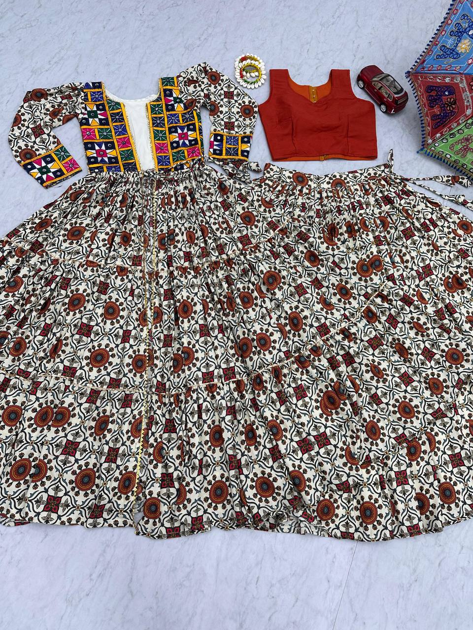 6 Meter Flair Navratri Special Lehenga Choli with Embroidered Shrug