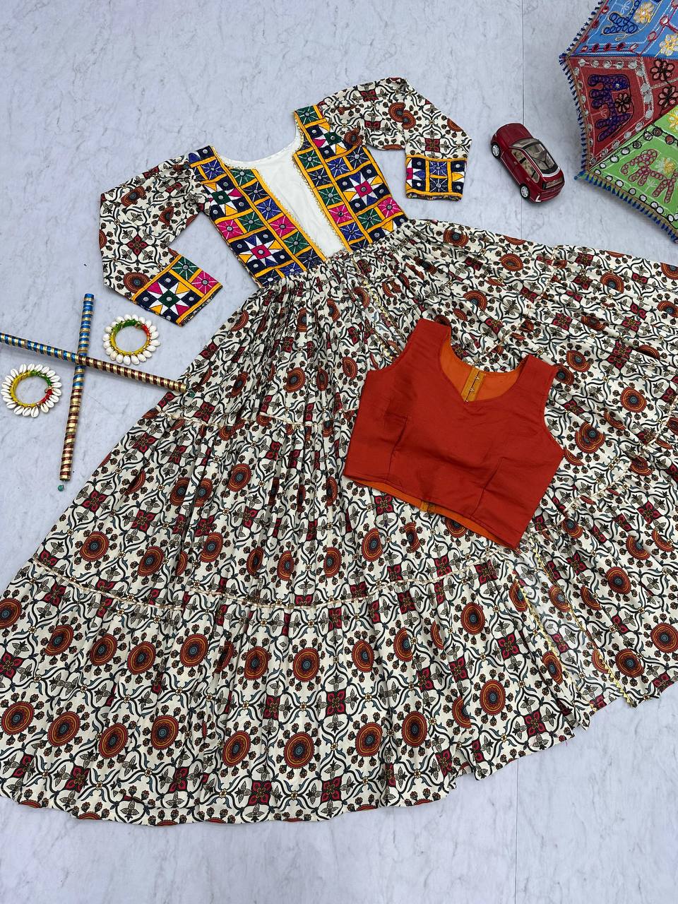 6 Meter Flair Navratri Special Lehenga Choli with Embroidered Shrug