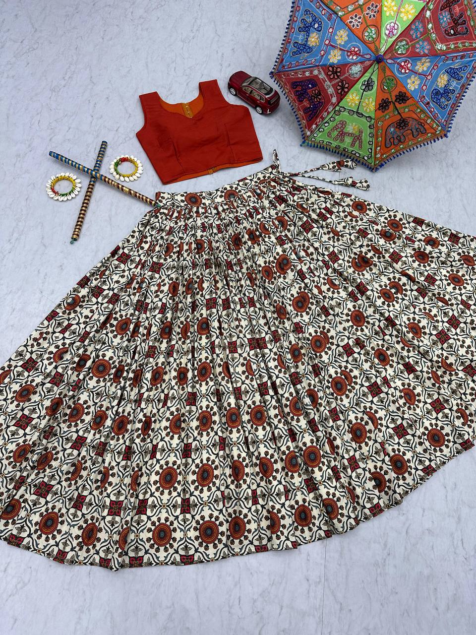 6 Meter Flair Navratri Special Lehenga Choli with Embroidered Shrug