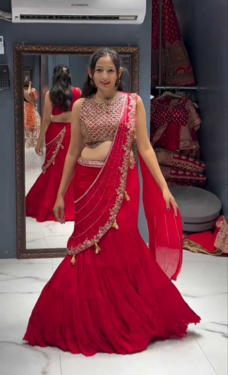 Red Designer Sequence Embroidery Lehenga Choli Set – Nilormy