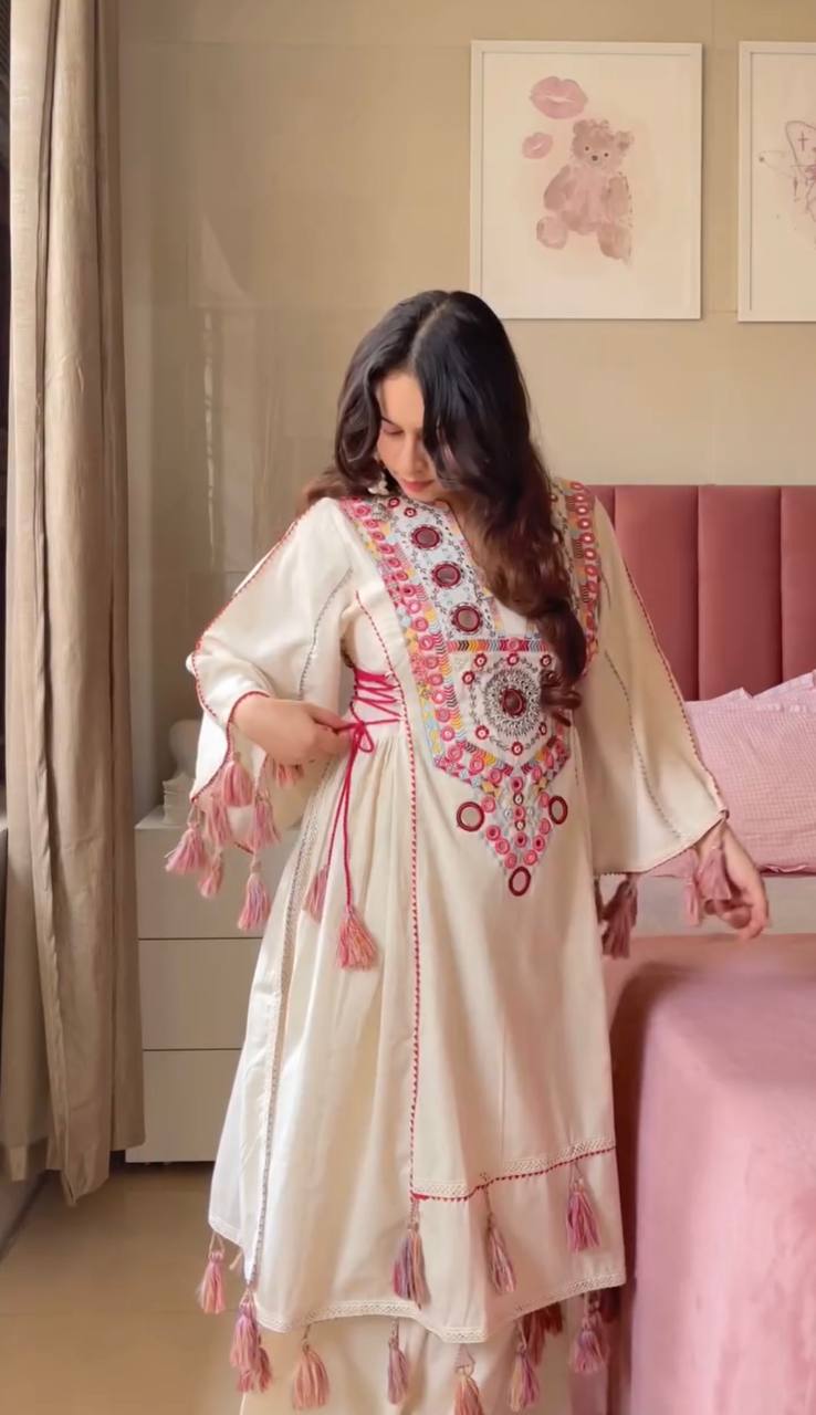 Premium Khadi Cotton Co-ord Set with Embroidery & Mirror Work