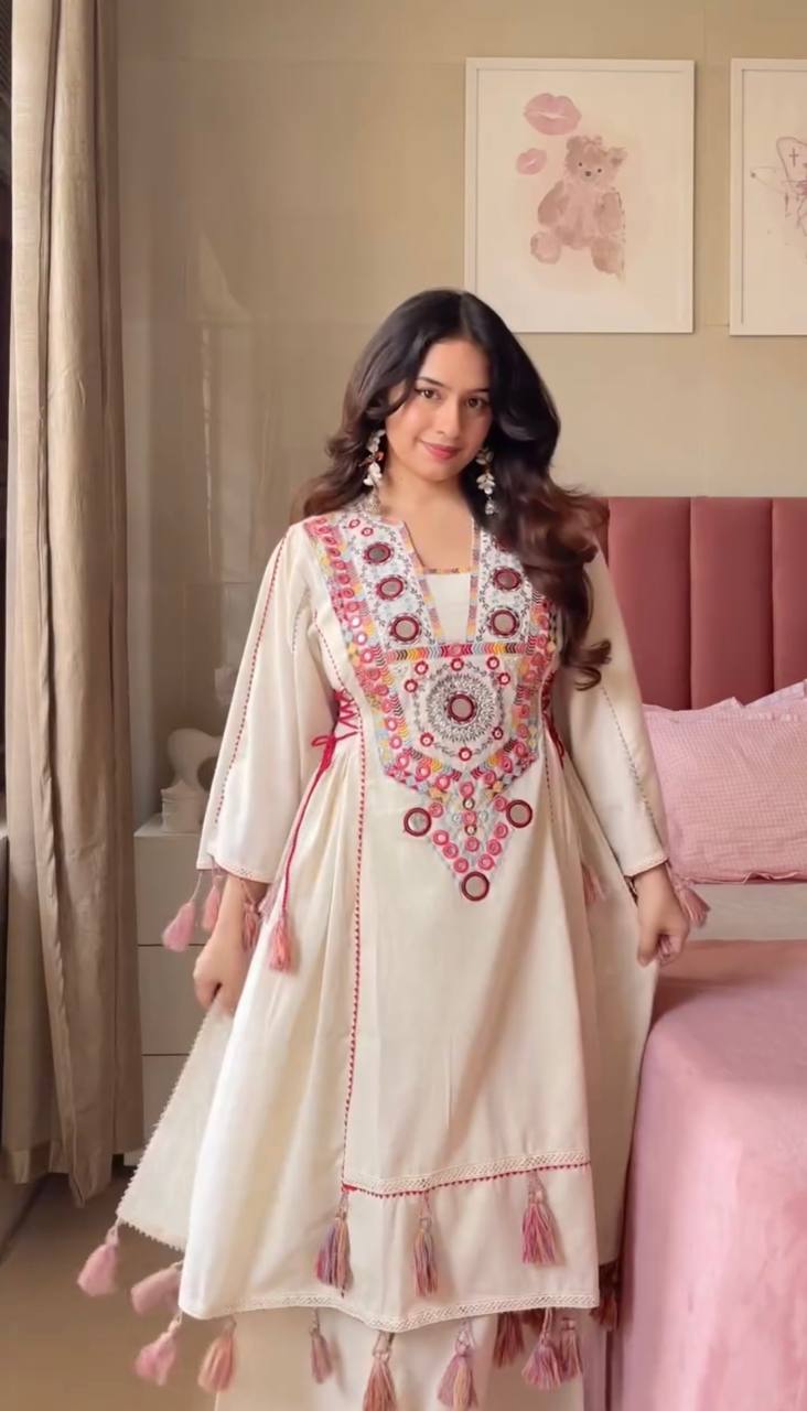 Premium Khadi Cotton Co-ord Set with Embroidery & Mirror Work
