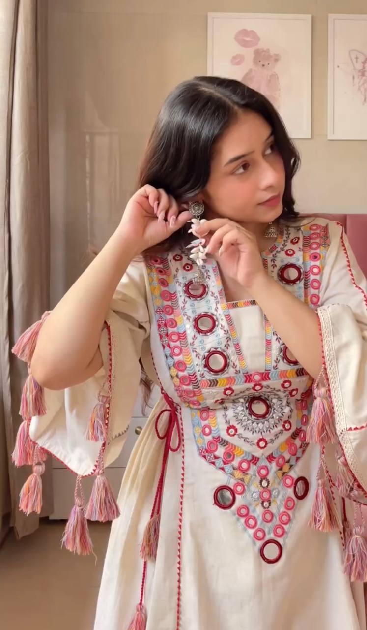 Premium Khadi Cotton Co-ord Set with Embroidery & Mirror Work