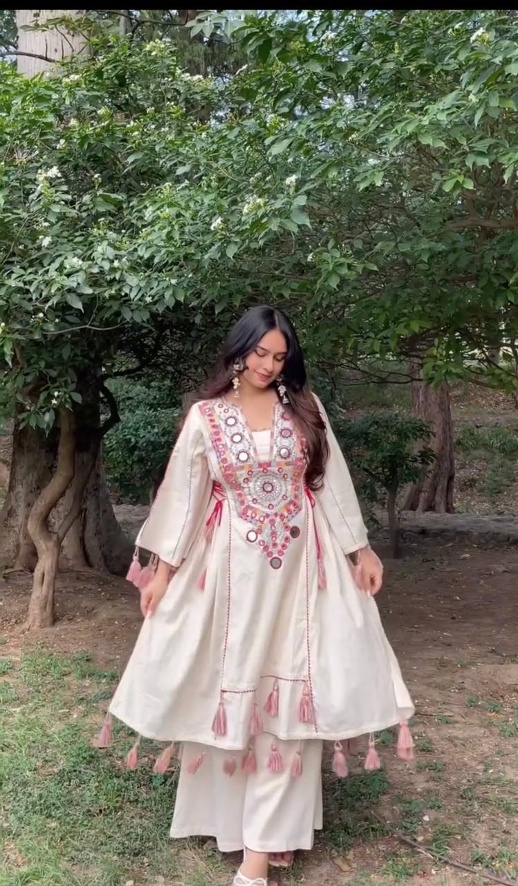 Premium Khadi Cotton Co-ord Set with Embroidery & Mirror Work