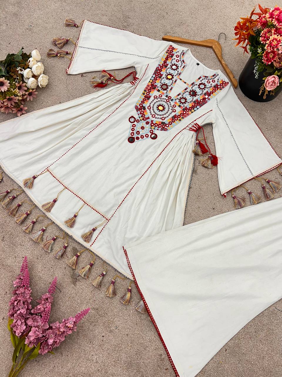 Premium Khadi Cotton Co-ord Set with Embroidery & Mirror Work