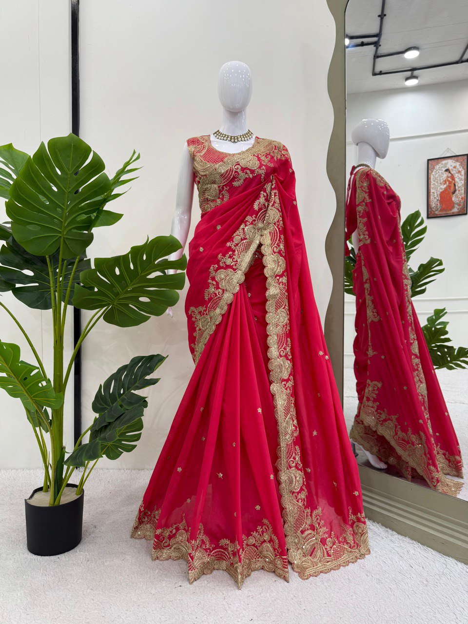 Elegant Vichitra Silk Saree with Coding & Sequin Work