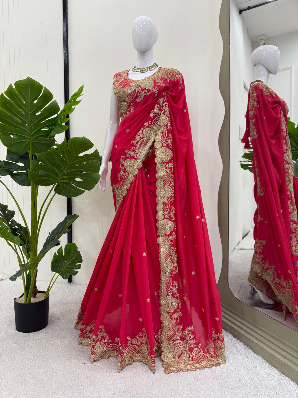 Elegant Vichitra Silk Saree with Coding & Sequin Work