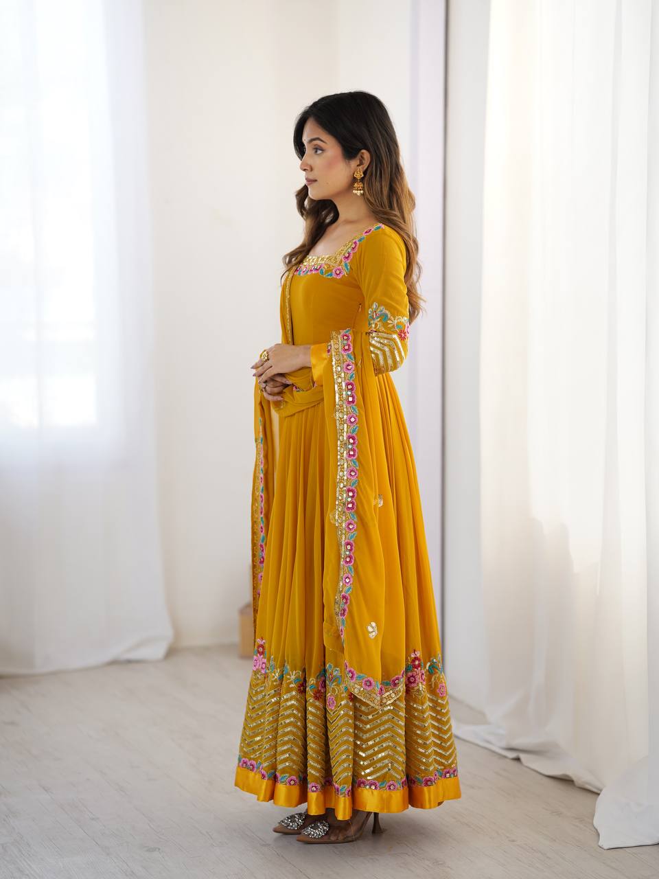 Heavy Georgette Embroidered Party Wear Gown with Dupatta