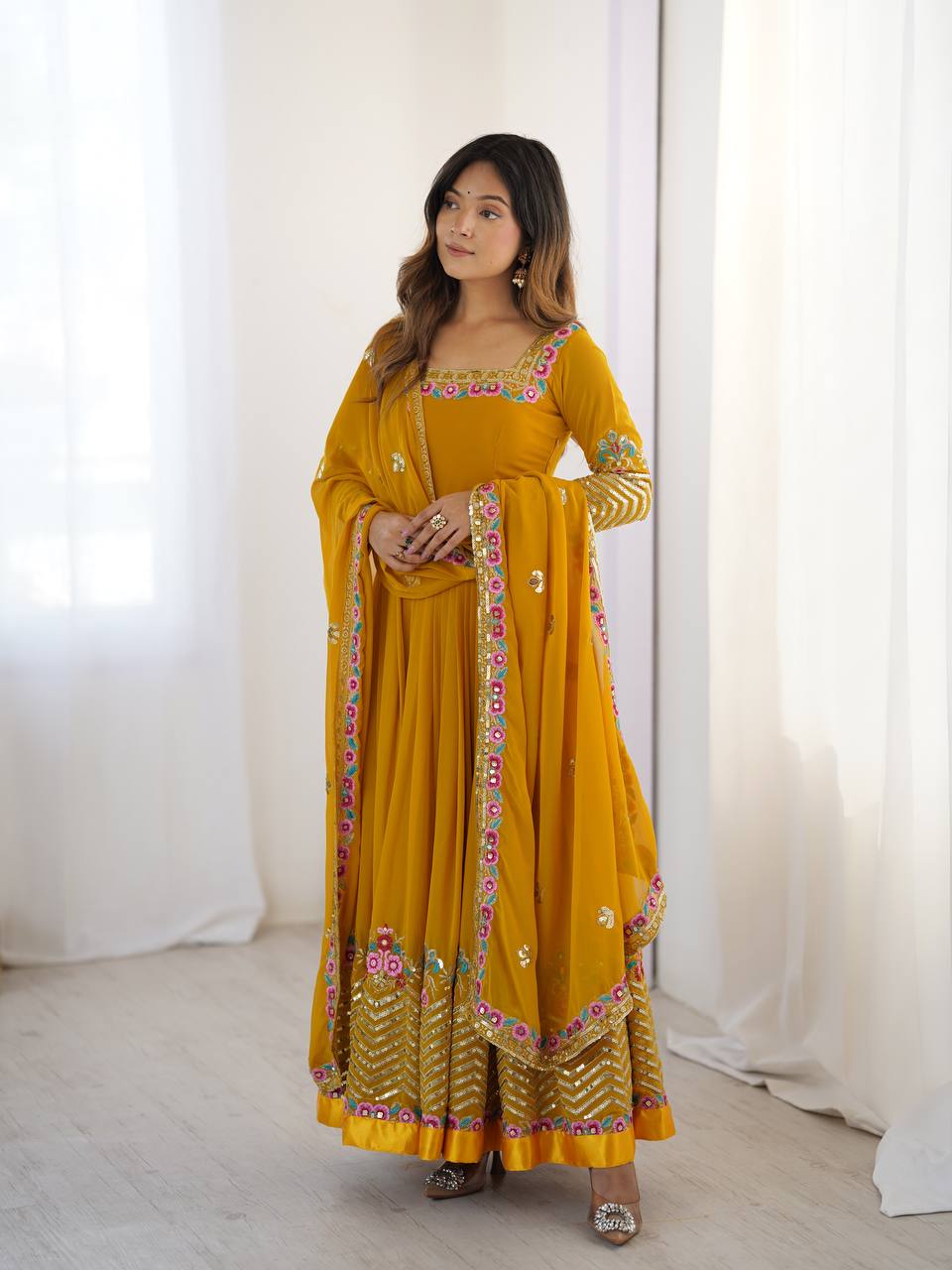 Heavy Georgette Embroidered Party Wear Gown with Dupatta