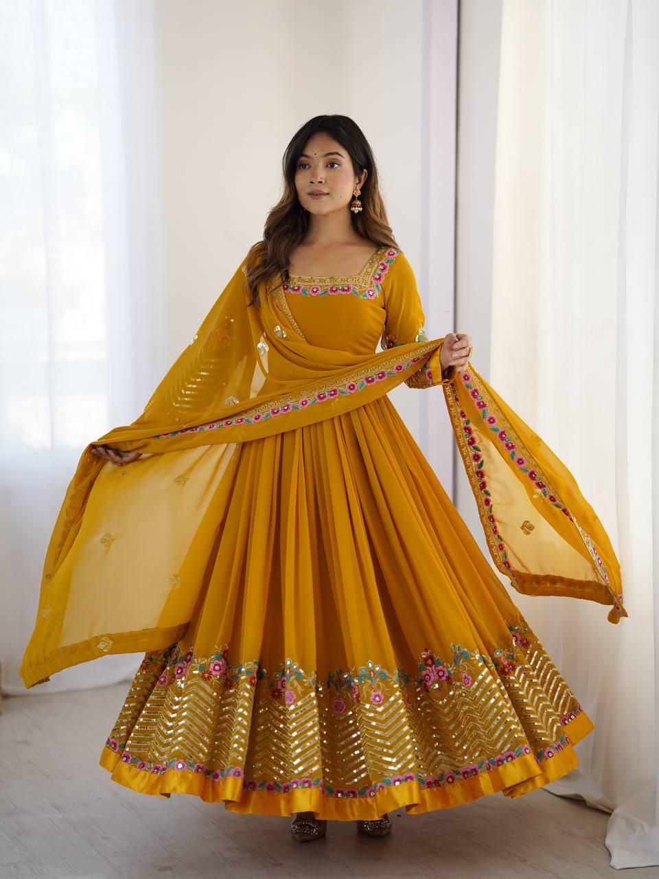 Heavy Georgette Embroidered Party Wear Gown with Dupatta