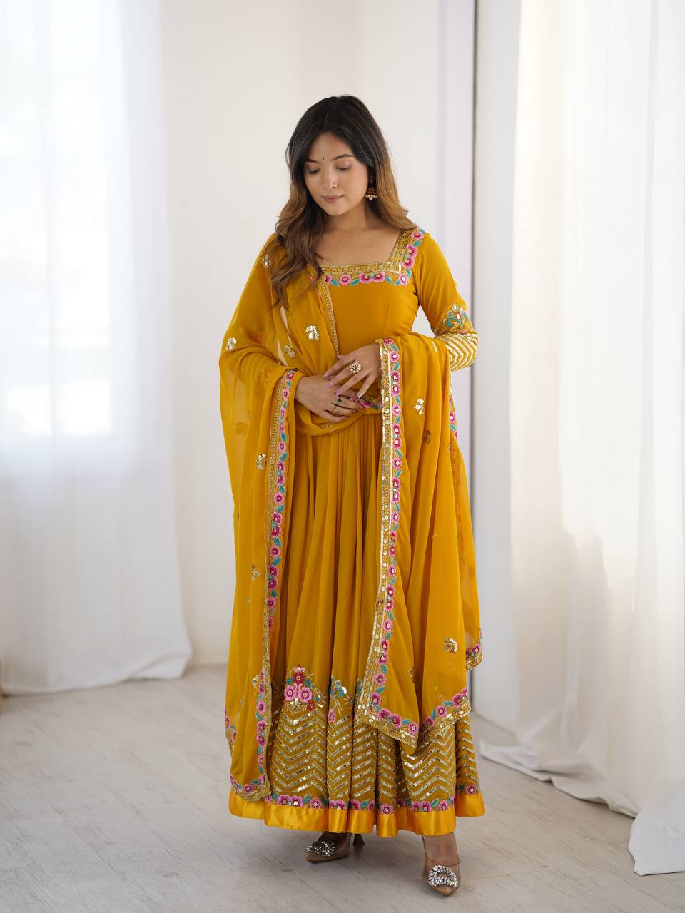 Heavy Georgette Embroidered Party Wear Gown with Dupatta