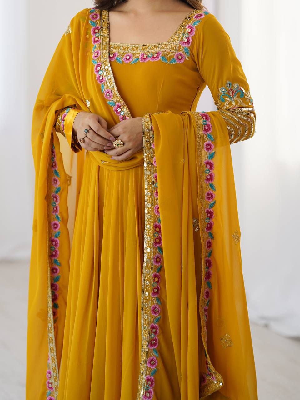 Heavy Georgette Embroidered Party Wear Gown with Dupatta